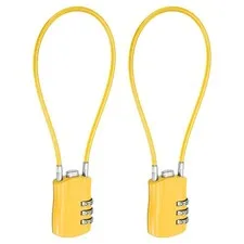 3-Digit Combination Padlock with Coated Steel Wire Rope (9.8", Yellow) (2Pcs)