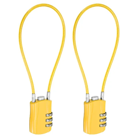3-Digit Combination Padlock with Coated Steel Wire Rope (9.8", Yellow) (2Pcs)