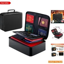 Elegant Black Fireproof Document Bag with 36 Compartments & Combination Lock