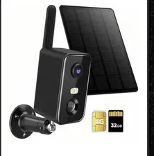 4G Solar Wireless IP Surveillance Camera, SIM & Memory Card Slots, 32GB, Black