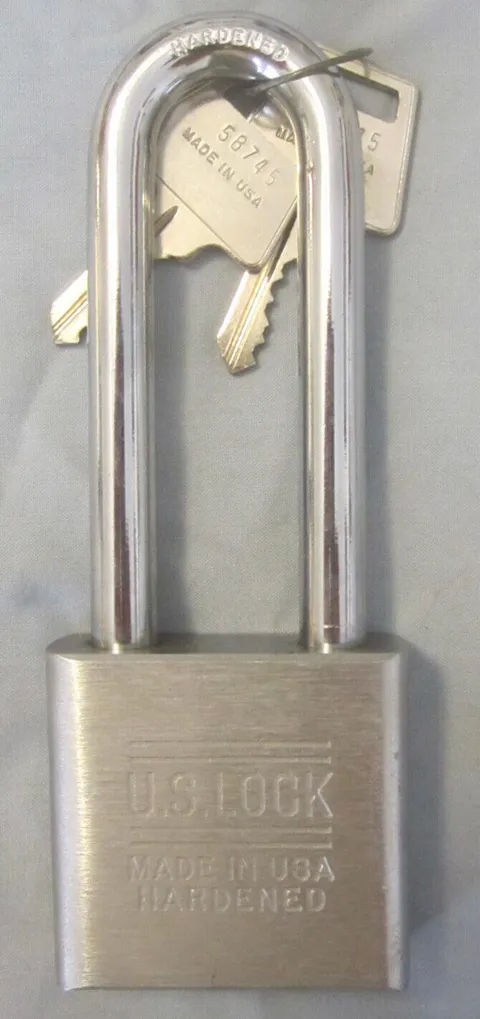 Vintage U.S. Lock Padlock, Model XGI w/ 2 Keys,  5-1/4" H x 2 x 3/4",Made in USA