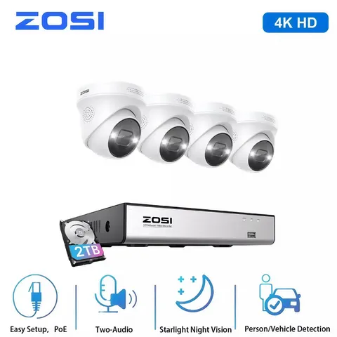 ZOSI 16CH 4K PoE  Security Camera System Home Two-Way Audio AI Night Vision 2TB