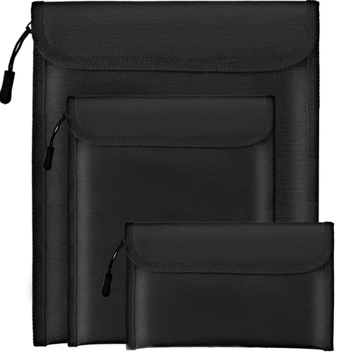 3PCS Fireproof Document Bag 2000°F Waterproof Cash Money File Storage Pouch
