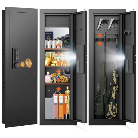 47.24" Fingerprint Wall Hidden Safe with Removable Pegboard& Adjustable Shelves