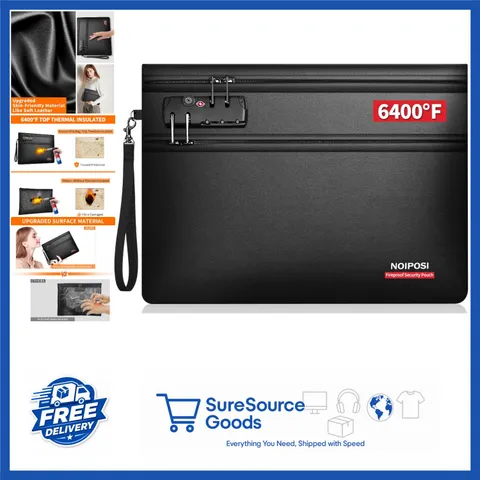 Fireproof Money Bag with Lock Dual-Zip Compartments for Documents and Cash