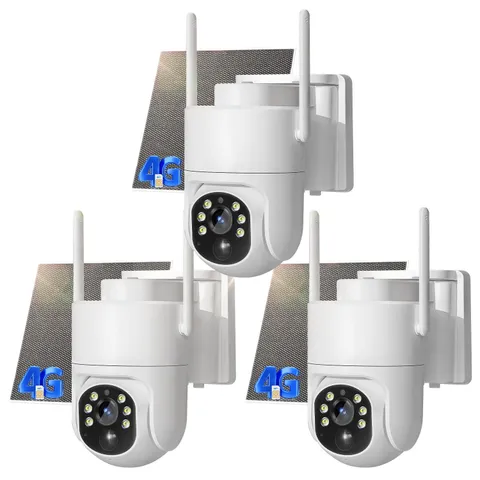 3Pack Solar Security Camera Outdoor | 4G LTE| No Internet Needed | PIR Detection
