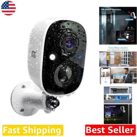 White Wireless Security Camera: Easy Install, 2K Color Night Vision, Siren Alarm