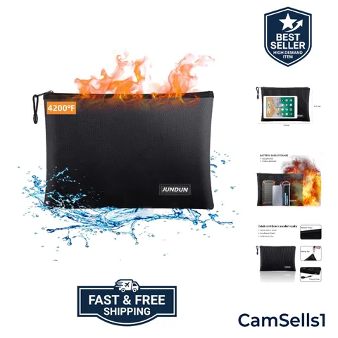 Fireproof Document Bags,14.2”x 10.0”Waterproof Fireproof | ： Money Bag with A...