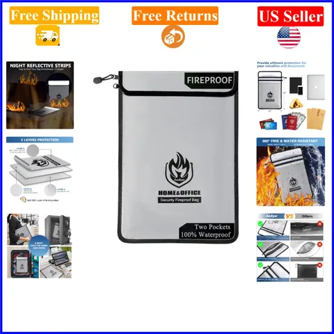 Fireproof Waterproof Document Bag 15x11 Grey  Certified