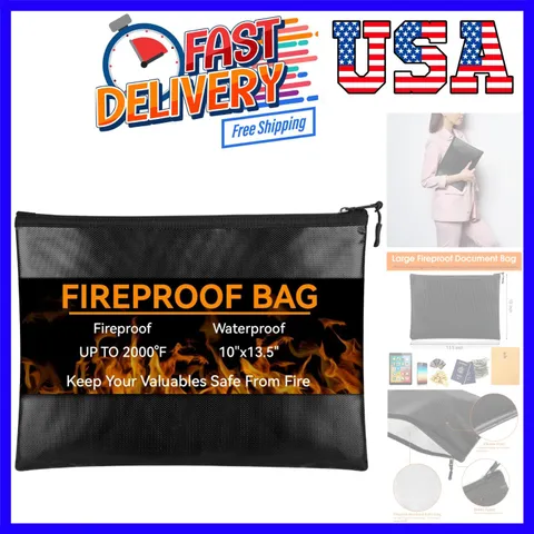 Fireproof Document Bag 10"x13.5", Waterproof Holder with Zipper for Passport,...