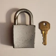 Vtg Corbin Square Hardened Steel Padlock w/Brass Key BTA208 - Cabinet Lock Div