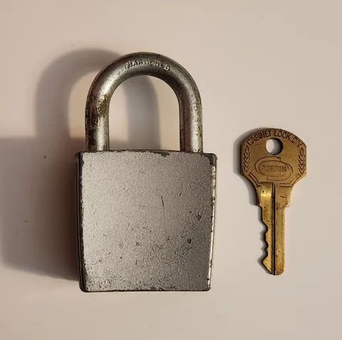 Vtg Corbin Square Hardened Steel Padlock w/Brass Key BTA208 - Cabinet Lock Div
