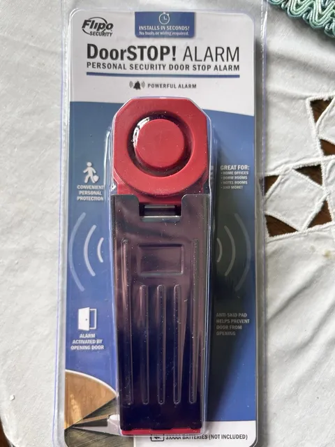 Flipo DoorSTOP! Alarm Door Stop Alarm Personal Security, Red/Black Anti-Skid