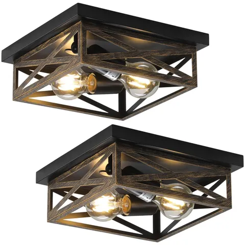 DIKAIDA 2Pack Rustic Flush Mount Ceiling Light 2 Pack(9.8 in), Black