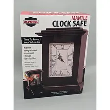 New In box U.S. Patrol Mantle Clock Safe Brown w/Hidden Back Panel