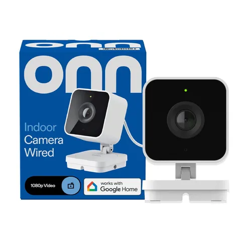 onn Indoor Camera Wired, 1080p HDR Video, with Google Home and Gemini – Search