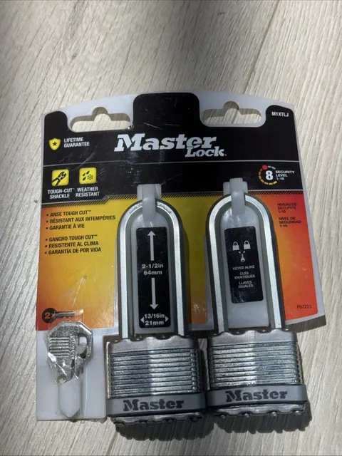 2 Pk Master Lock M1XTLJ Heavy Duty Outdoor Padlock Keyed-Alike 2-1/2” Shackle