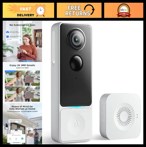 Wireless 3MP Video Doorbell Camera - 2K HD, No Subscription, Motion & Package De