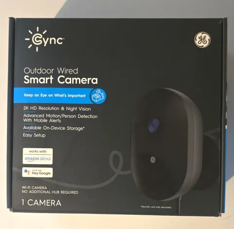 GE Cync Outdoor Wired Smart Camera 2K Wi-Fi Night Vision 2-Way Alexa/Google