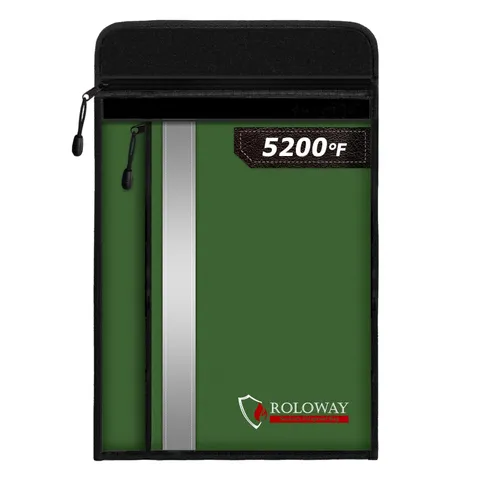 ROLOWAY Fireproof Document Bag (15.5 x 11.5 inch) with 2 Pockets and 5200℉ Al...