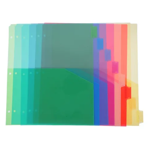 8pcs Plastic Binder Dividers with Pockets, 3-Hole Punched, Sturdy & Colorful