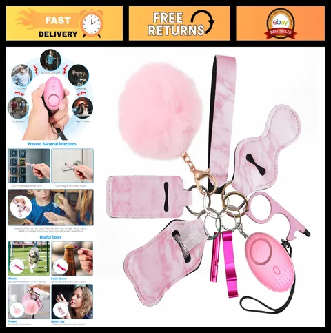 10 Pcs Safety Keychain Set for Women & Kids - Personal Alarm, Whistle, Pom Keych