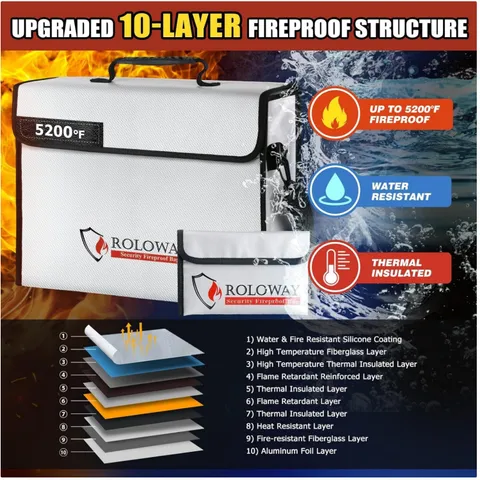 Large Fireproof Document Bag with 10-Layer Protection