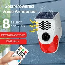 Infrared Detection Alarm System Solar Powered 120dB Voice Announcer MotionSensor