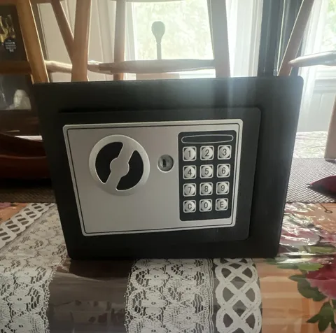 Small Black Digital & Key Lock Money Safe for Valuables, Matte Metal