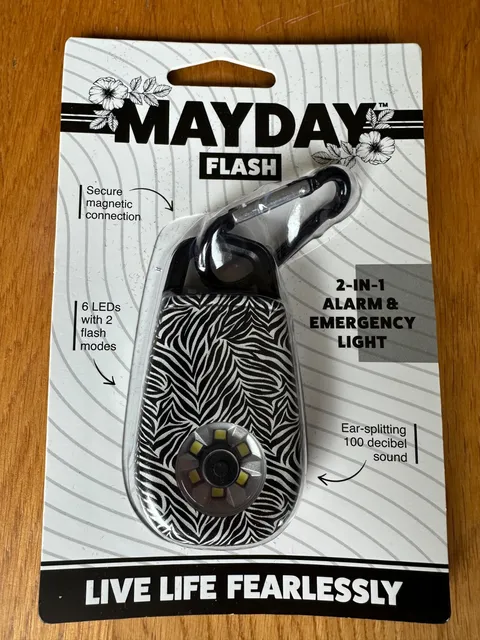 Mayday Flash 2-IN-1 Alarm & Emergency Light Keychain, Zebra Print NEW, FREE SHIP