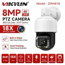Vikylin 4K 8MP 18X Optical Zoom PTZ IP Camera Auto-Track Mic Speaker with Wiper