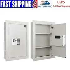 White In Wall Safe Keypad Lock 2 Manual Keys For Valuables Storage