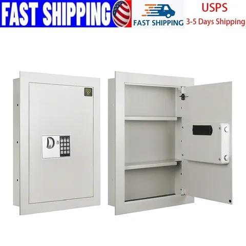 White In Wall Safe Keypad Lock 2 Manual Keys For Valuables Storage