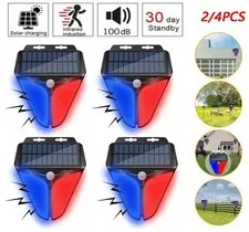2/4PCS Solar Alarm Light Strobe Light Wireless Motion Sensor Detector Outdoor