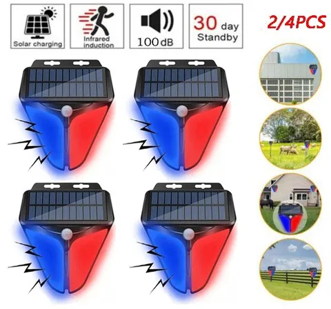 2/4PCS Solar Alarm Light Strobe Light Wireless Motion Sensor Detector Outdoor