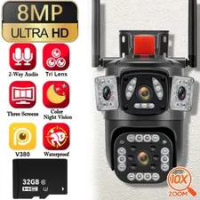 Security WiFi PTZ Camera Outdoor Triple Lens Color Night Vision Surveillance LOT