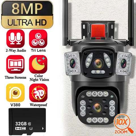 Security WiFi PTZ Camera Outdoor Triple Lens Color Night Vision Surveillance LOT
