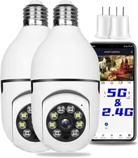 Camaras de Seguridad Tipo Foco Wifi 5G y 2 4GHz 2K Exterior Paquete de 2 Pz