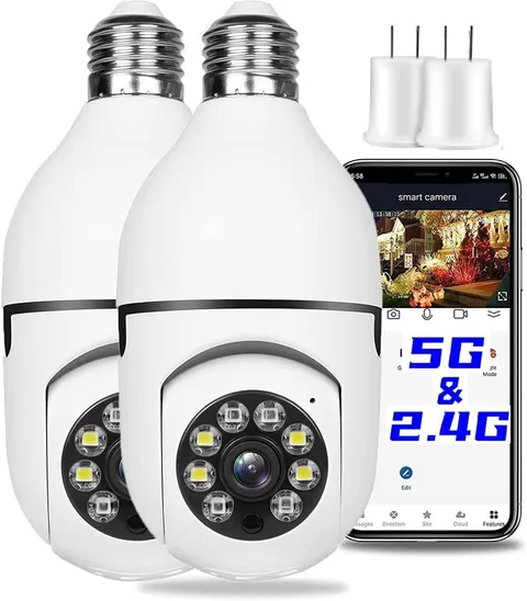 Camaras de Seguridad Tipo Foco Wifi 5G y 2 4GHz 2K Exterior Paquete de 2 Pz