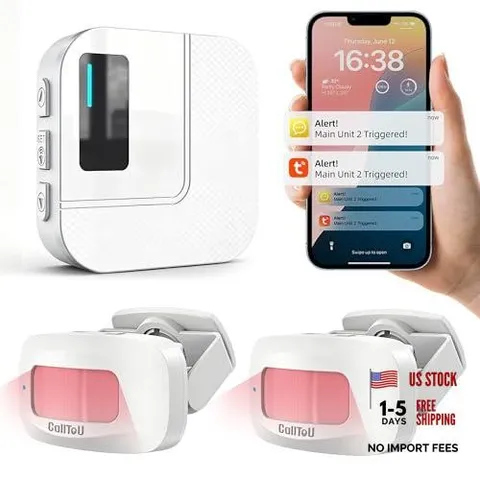 Wi-Fi Motion Sensor Door Chime, Smart Door Entry Alert with App white 2+1