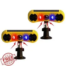 QXMH Solar Motion Alarm 2 Pack Dog Bark Gunshot Sound 129dB Red Blue Light