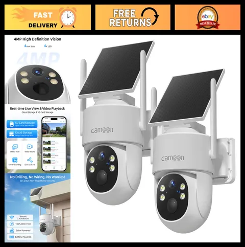 2K Wireless Solar Security Cameras - Outdoor WiFi, Color Night Vision, 2-Way Aud