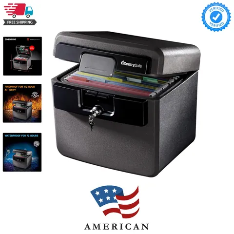 Fireproof Waterproof Safe for Home Documents, Key Lock File Box, Black, HD410...