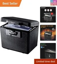 Black Fireproof Document Box with Key Lock – Secures Files & Documents