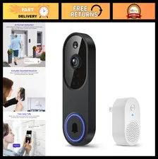 1080p Smart Wi-Fi Doorbell Camera, AI Motion Detection, Night Vision, 2-Way Audi