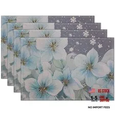 Set of 4 Blue Floral 12x18 Inch Placemats for Dining Table - Colors 13