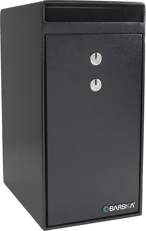 Key Lock Depository Drop Safe – Steel Lock Box W/ Drop Slot Anti-Fishing Baffle