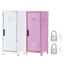 Mini Locker 4.3 x 10.8 Inch 2 Pcs Small Locker with Lock Keys White/Light Purple