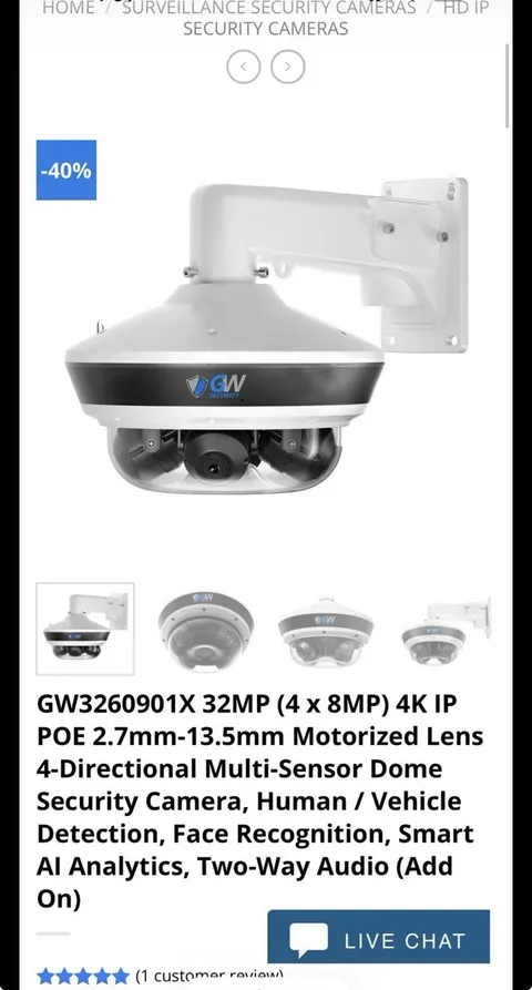 GW Security GW3260901X 32MP 4K IP PoE Multi-Sensor Dome w/ Human Detect