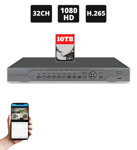 Evertech 32 Channel H.265 DVR CCTV Recorder 10TB HDD Smartphone Remote View